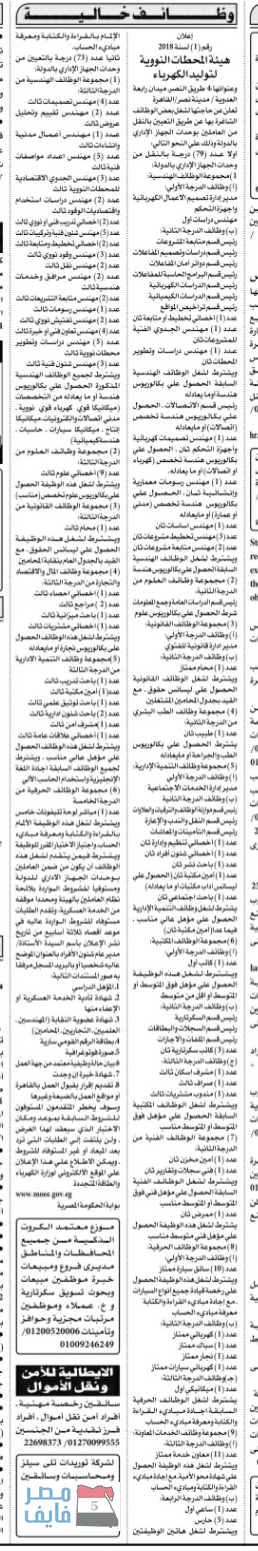 الاعلان الرسمى لوظائف هيئة الطاقة النووية لتوليد الكهرباء رقم 1 لسنه 2018 للموهلات العيا والمتوسطه